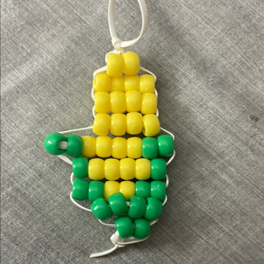 Yellow and Green Beaded Keychain
